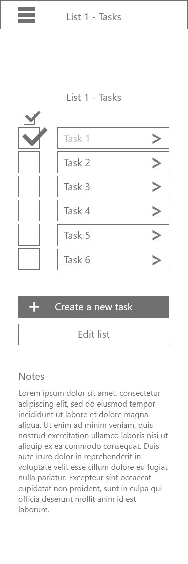 Wireframe Tasks Page